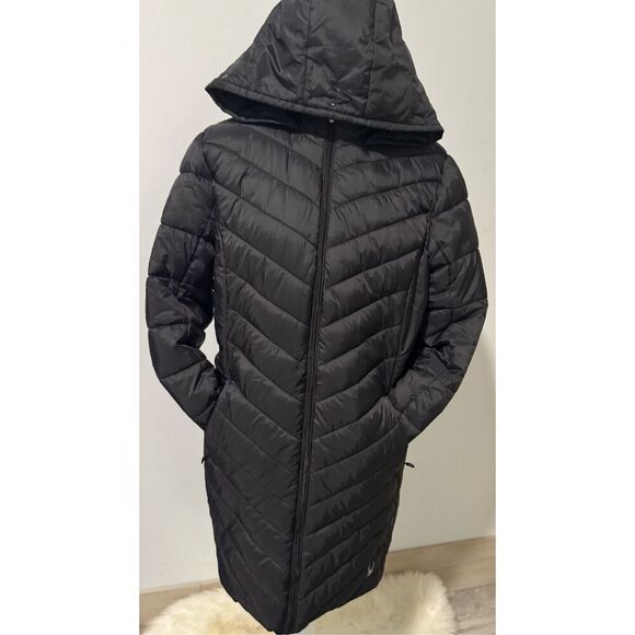Spyder Black puffer thermal Hooded quilted long jacket front zipper L - Picture 13 of 15